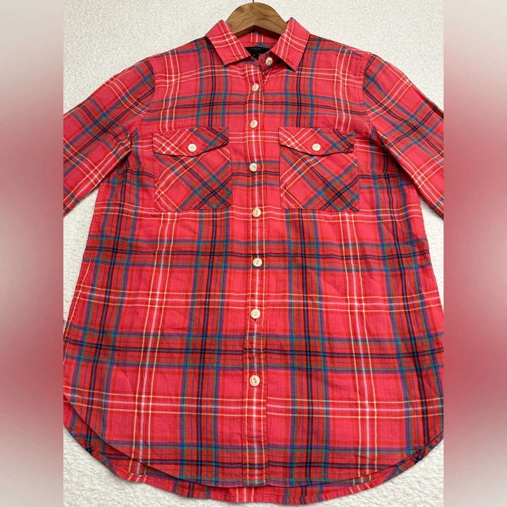 J. Crew Women’s Long Sleeve Flannel Button Down Shirt Size 2 Red Plaid - Picture 3 of 7